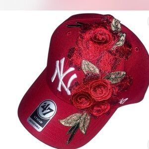 47 Red Cap with Floral Embroidery OFSA
